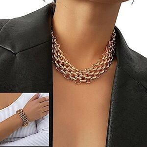 Exaggerated Gold Chain Link Necklace Clavicle Choker Lacteo
